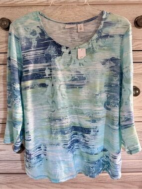 Chico’s Women’s Blue Green Scoop Neck Top (Size 1) (NWT)